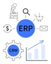 ERP System Diagram with CRM, Analytics, Finance, and E-Commerce Components Royalty Free Stock Photo
