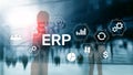 ERP system, Enterprise resource planning on blurred background. Business automation and innovation concept