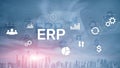 ERP system, Enterprise resource planning on blurred background. Business automation and innovation concept.