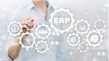 ERP system, Enterprise resource planning on blurred background. Business automation and innovation concept.