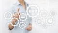 ERP system, Enterprise resource planning on blurred background. Business automation and innovation concept