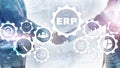 ERP system, Enterprise resource planning on blurred background. Business automation and innovation