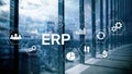 ERP system, Enterprise resource planning on blurred background