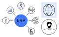 ERP system interconnected elements for business management and global operations Royalty Free Stock Photo