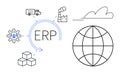 ERP System Workflow with Cloud, Global Network, Supply Chain and Factory Elements Royalty Free Stock Photo