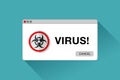 Virus alert page. Infection warning. Danger window in flat style, biological threat signs, vector design object for you projects