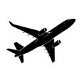 Black Silhouette of Jet Airplane in Flight Royalty Free Stock Photo