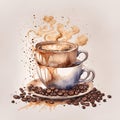 error of ai generated image-cup of hot cofee with coffee beans Royalty Free Stock Photo