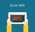 Error concept. Error page not found on tablet screen.