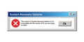 Error crash window. Virus pop-up alert. Warning message for system recovery.