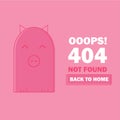 Error 404 with cute cartoon pig. Page not found template for web site message