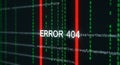 error 404 digital matrix failure: a representation of a website not found, featuring binary code and red lines against a dark back Royalty Free Stock Photo