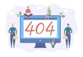 Error 404, disconnected from the Internet, not available. People connect to the internet. Colorful vector illustration Royalty Free Stock Photo