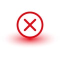 Error icon. Red cross mark. Warning symbol. Incorrect choice graphic.
