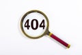 404 error inscription. Magnifier on white background Royalty Free Stock Photo