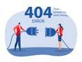 Error 404 landing page people holding unplugged cable, Page not found website concept vector illustrator Royalty Free Stock Photo