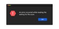 Error message on computer screen. Modern warning messages in black color.