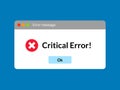 Error message computer window alert popup. System error vector icon failure pc interface Royalty Free Stock Photo