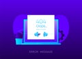 Error message concept on dark gradient background. Laptop with envelope, open window with 404 error and page not found Royalty Free Stock Photo