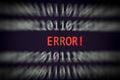 Error message on display screen technology binary code number data alert computer network system problem error software concept Royalty Free Stock Photo