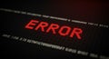 Error Message Glitching Red Text on Dark Screen System Failure, Warning, and Digital Display Concept Royalty Free Stock Photo