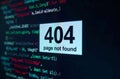 Error message indicating 404 page not found on a computer screen Royalty Free Stock Photo