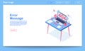 Error message isometric landing page template. 404 error webpage with text space. Server not found, broken link notification on