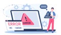 Error message on laptop. Computer outage. Issue and technical problems. Errors in code. Programmer and IT specialist Royalty Free Stock Photo