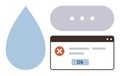 Error Message Popup with Raindrop and Typing Indicator Symbols for Problem-Solving and Alerts Royalty Free Stock Photo