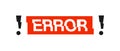 Error message red  icon with glitch effects. Failure system isolated logo badge on white background Royalty Free Stock Photo