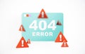 404 Error Message with Warning Triangles on Light Background. 3D Rendering Royalty Free Stock Photo