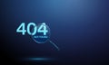 Error 404 and Not Found inside a magnifying glass. Internet error, diagnostics, problem detection, web monitoring Royalty Free Stock Photo