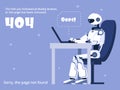 Error 404. Not found web site page with robot and warning message. Vector template