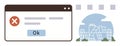 Error Notification on Browser Window with Shopping Mall Silhouette in Background Royalty Free Stock Photo