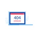 404 error page design concept. Laptop screen with error. Modern flat style vector illustration