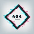 Error 404 page. Glitch effect banner. Not found screen, broken files. Problems in internet. Dynamic frame with numbers Royalty Free Stock Photo