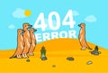 404 error page and Meerkats in desert. Meerkat family stand and wait. Small mongoose sign. Web page not found. vector illustration Royalty Free Stock Photo