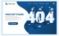 404 error page not found concept with people working on laptops searching and trying to fix errors. Can use for web banner, Royalty Free Stock Photo