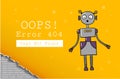 Error 404. Page not found. Design template with text and Robot. Illustration for a website. Oops the problem of Royalty Free Stock Photo