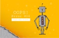 Error 404. Page not found. Design template with text and Robot. Illustration for a website. Oops the problem of connection. Royalty Free Stock Photo