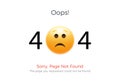 404 error page not found. Emoji sad smile. Vector illustration web design of 404 site page Royalty Free Stock Photo