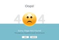 404 error page not found. Emoji sad smile. Vector illustration web design of 404 site page Royalty Free Stock Photo