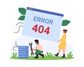 Error 404, page not found notification, tiny people repair lost network connection Royalty Free Stock Photo