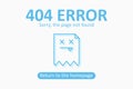 404 error. Page not found template with dead file. Design for web page - disconnect banner for website