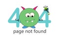 404 error page template for website with monster. Crazy emotion, emotion. Cartoon print.