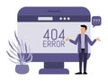 Error 404 pages site and man concept vector illustration. Man get an internet error 404. Page not found concept.