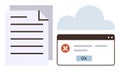 Error Popup Next to Document and Cloud Indicating File Upload or Processing Issue Royalty Free Stock Photo