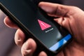 Error, problem with connection or phone mobile app. Bad signal in cell device. Broken smartphone. Alert message. Royalty Free Stock Photo