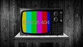 ERROR 404 tv no signal vertical color bars, retro tv static letters