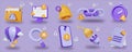 Error and Warning Icons in Violet and Amber 3D Render.